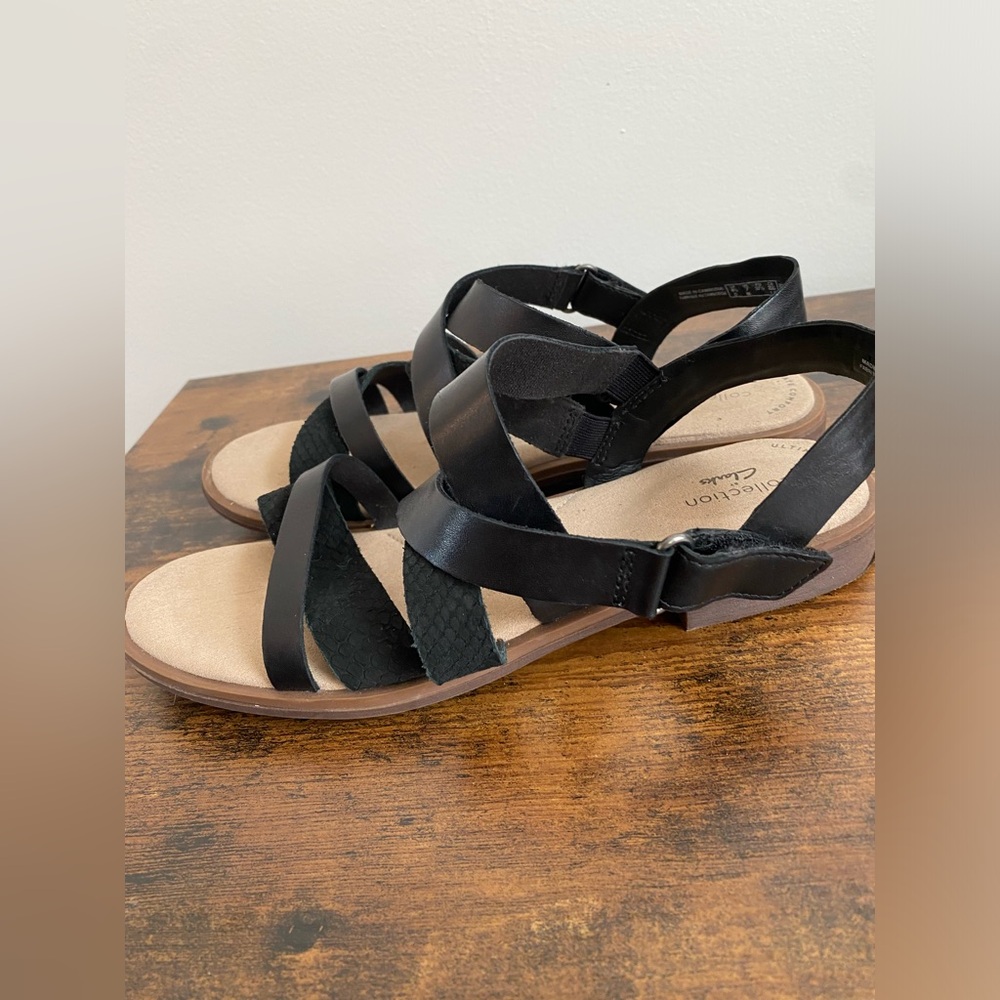 Clarks Declan Mix Black Leather Sandals - Size 7 - Picture 8 of 13